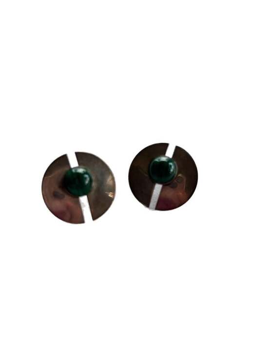 Vintage Stuban Sterling Silver Malachite Modernist Round Cut-Out Stud - Picture 2 of 3